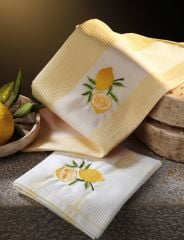 Luvilavant Limon Nakışlı Ekose  Sarı Beyaz Renkli  Mutfak Bezi 2 Adet
