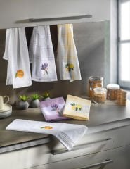 Luvilavant Limon Nakışlı Pamuklu Yeşil Beyaz Renkli Mutfak Bezi 2 Adet