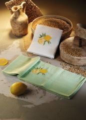 Luvilavant Limon Nakışlı Pamuklu Yeşil Beyaz Renkli Mutfak Bezi 2 Adet