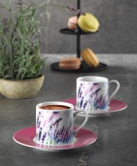 Kahve Fincanı 2'li Mor Lila Renkli Lavanta Desenli