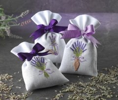 Luvilavant Hediyelik Lavanta Kesesi Mor Lila Renkli Lavanta Deseni Nakışlı %100 Doğal 3 Adet