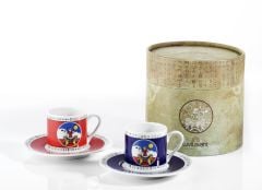 Luvilavant Kahve Fincanı 2’li Kırmızı Mavi Renkli Antik Çağ Anadolu Medeniyetleri Desenli