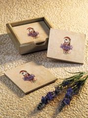 Luvilavant Büyük Saat Desenli Ihlamur Yeşili Renkli Ahşap Kare Bardak Altlığı 6 Adet