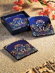 Luvilavant Dioscorides Şifalı Bitkiler Desenli Mavi Renkli Ahşap Kare Bardak Altlığı 6 Adet