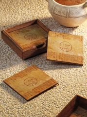 Luvilavant Antik Luvi Hiyeroglif Desenli Taba Renkli Ahşap Kare Bardak Altlığı 6 Adet