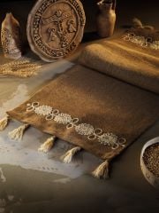 Luvilavant Antik Dönem Çiçek Nakışlı Naturel Renkli Jüt Runner 43X126 cm