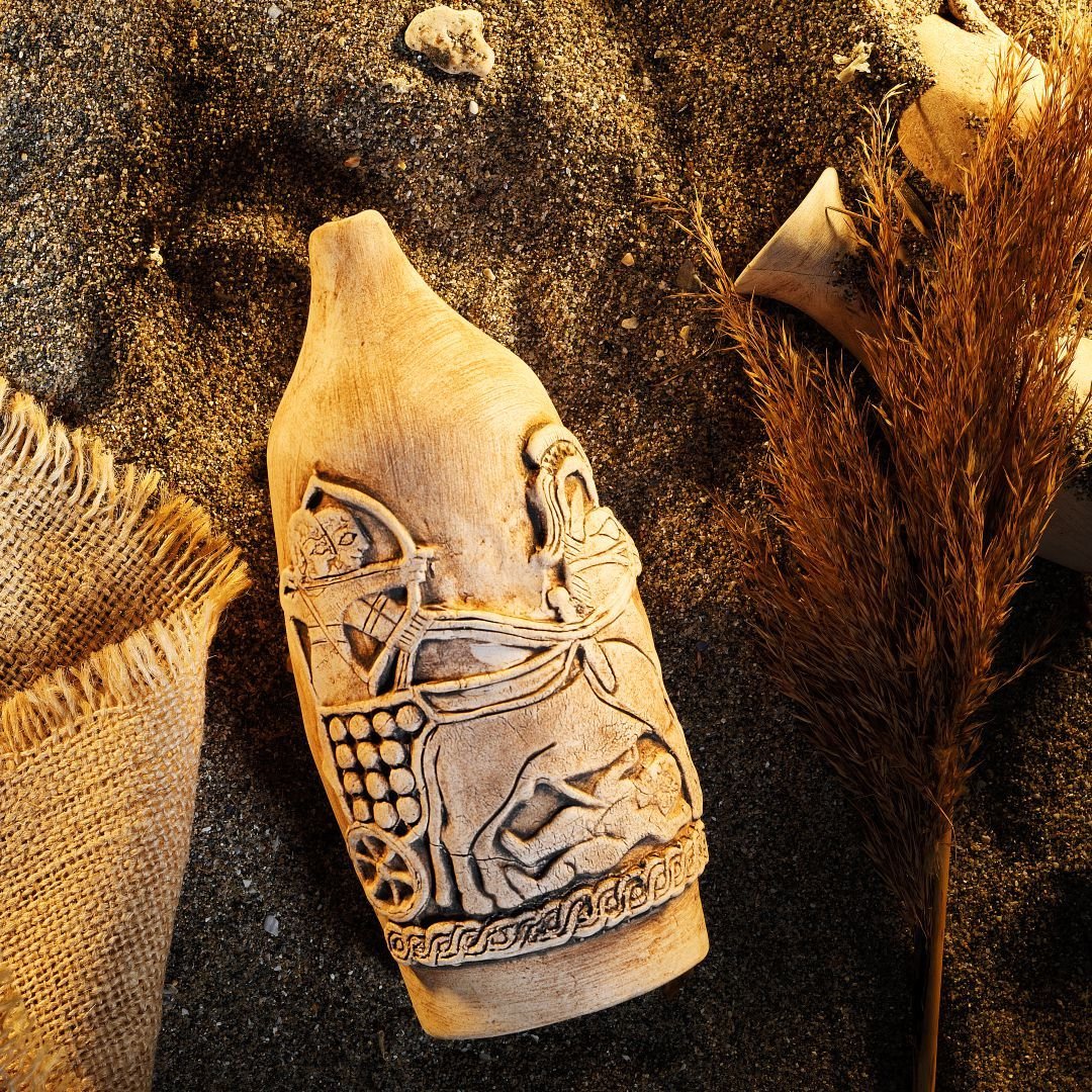 Luvilavant Dekoratif Antik Dönem Savaş Arabası  Desenli Seramik Vazo