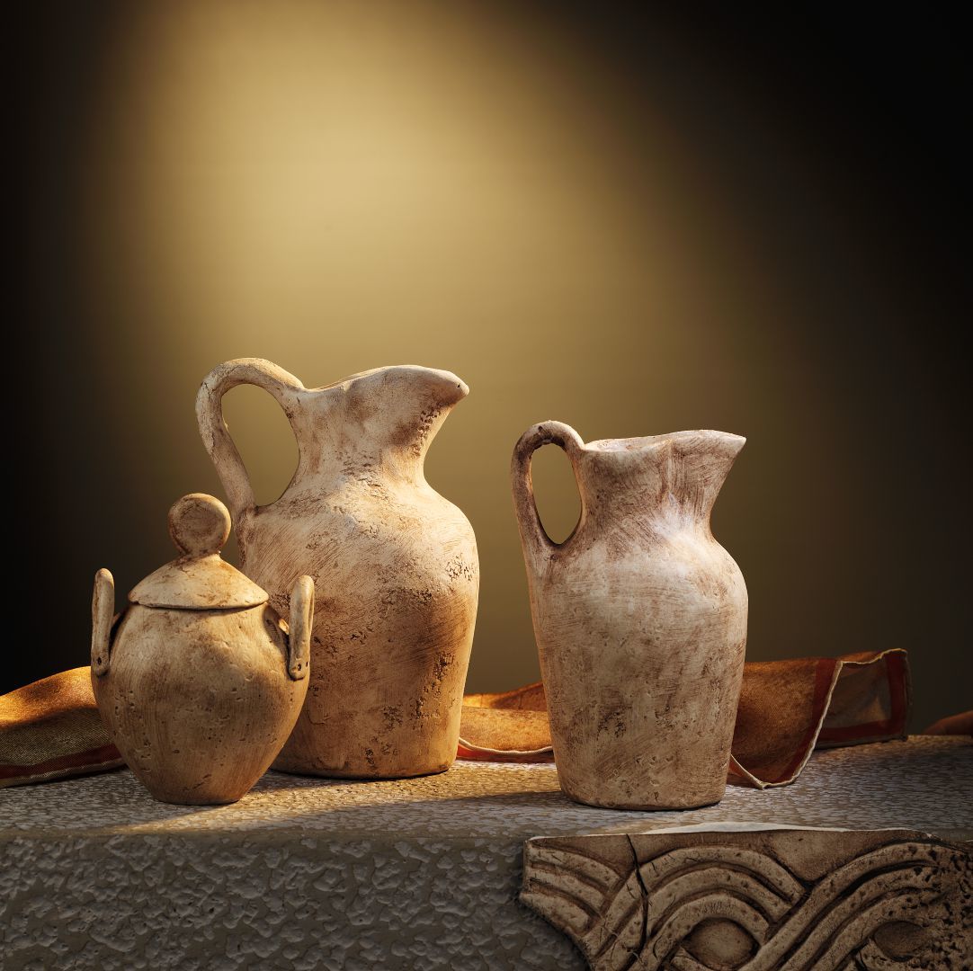 ARCHITECTURAL POTTERY① Seramik Sürahi Set - Dekoratif Antik Dönem – 3 Adet | Luvilavant