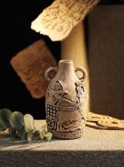 Luvilavant Dekoratif Antik Dönem Rölyef Desenli Kulplu Seramik Vazo