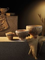 Luvilavant Antik Dönem Anadolu Luvi Hiyeroglif Desenli Seramik Kase Set 3 Adet